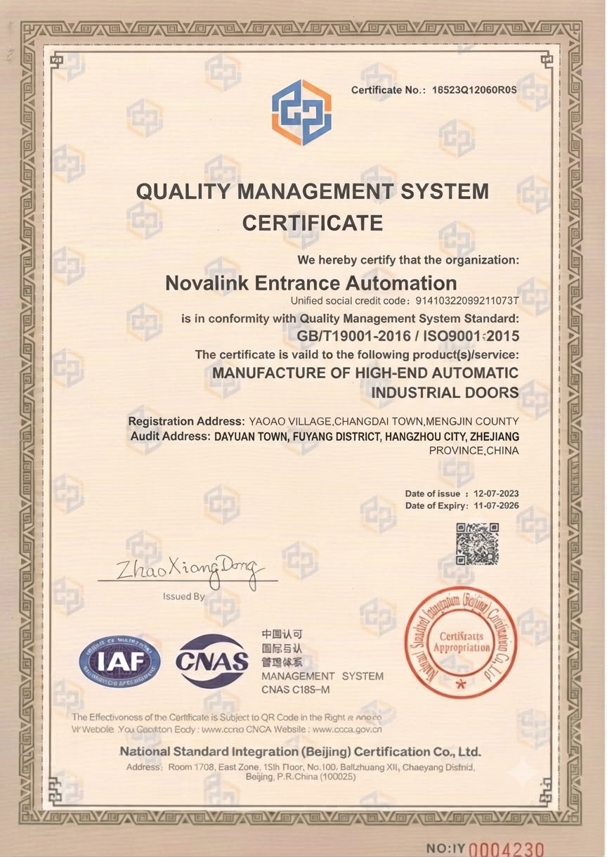Novalink ISO 9001:2015 Quality Management System Certificate